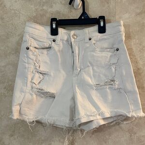 American Eagle Outfitters White Distressed Jean Shorts